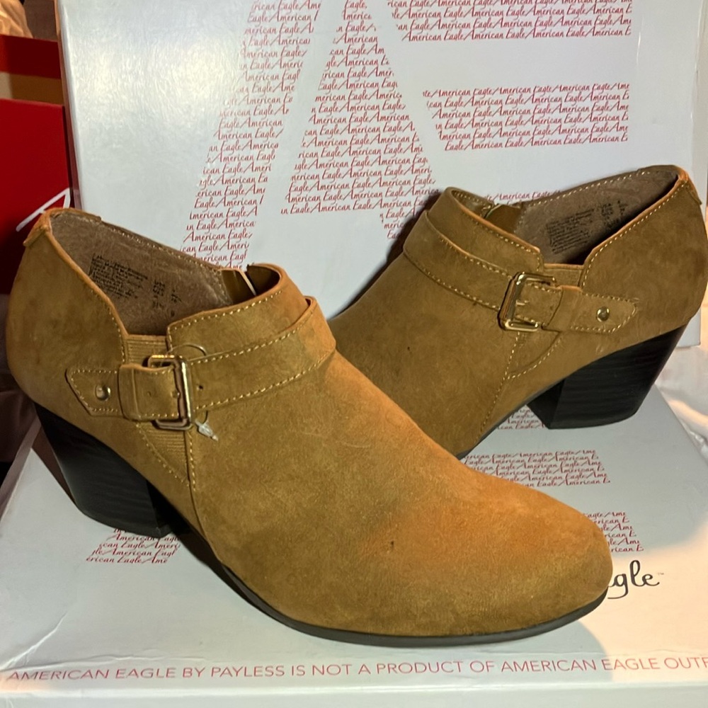 Caramel colored buckle bootie